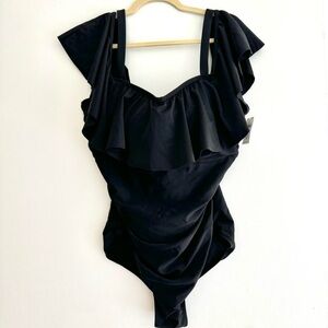 Old Navy Black Ruffled One-Piece Swimsuit NWT
